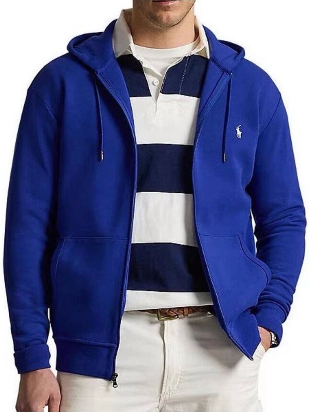 Polo Ralph Lauren Men's Double-Knit Full-Zip Hoodie Royal Blue Sz L NWT